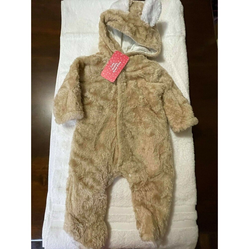 (P1) New PatPat 0-3 Plush Tan Bear  Sleeper